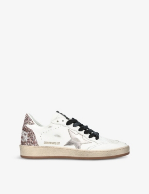 Golden Goose Womens  Ballstar Glitter-embellished Leather Low-top Trainers In White/comb