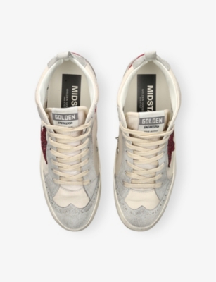 Golden Goose Womens  Mid Star 82835 Glitter-embellished Leather And Suede Mid-top Trainers In White/oth