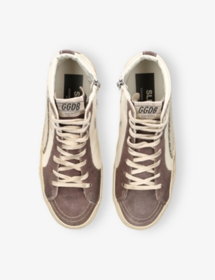 Golden Goose Womens  Slide 82818 Logo-embossed Leather High-top Trainers In White/comb