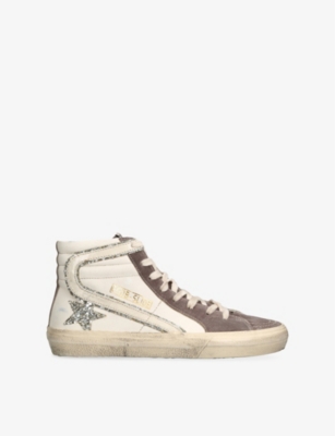 Golden Goose Womens  Slide 82818 Logo-embossed Leather High-top Trainers In White/comb