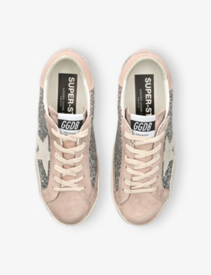GOLDEN GOOSE: Super Star Glitter-Embellished Suede Low-Top Trainers