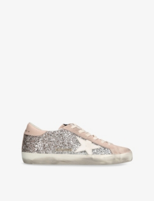 GOLDEN GOOSE: Super Star Glitter-Embellished Suede Low-Top Trainers