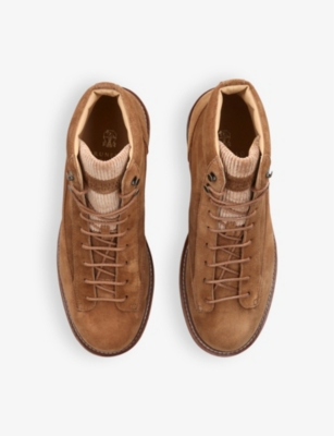 Brunello Cucinelli Suede Ankle Boots In Tan