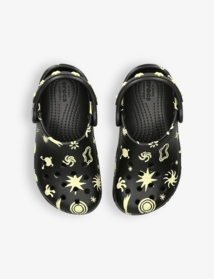 Crocs Black Kids' Classic Glow-in-the-dark Rubber Clogs Eur 20 / 4 Uk In Black