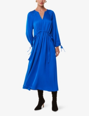 Whistles Molly Satin Ruched Dress In Blue