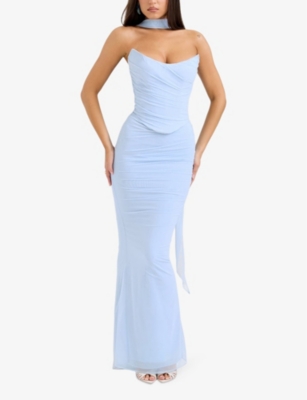 House Of Cb Womens Bluebell Hallie Strapless Corseted Stretch-woven Maxi Dress In Bluebell