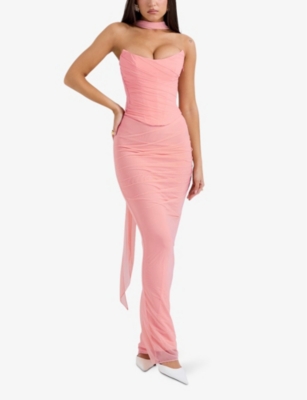 HOUSE OF CB: Hallie strapless stretch-woven corset with neck scarf