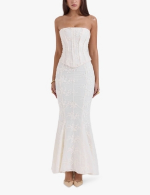 HOUSE OF CB OF CB WOMENS VINTAGE IVORY DAKOTA EMBROIDERED STRAPLESS COTTON CORSET 