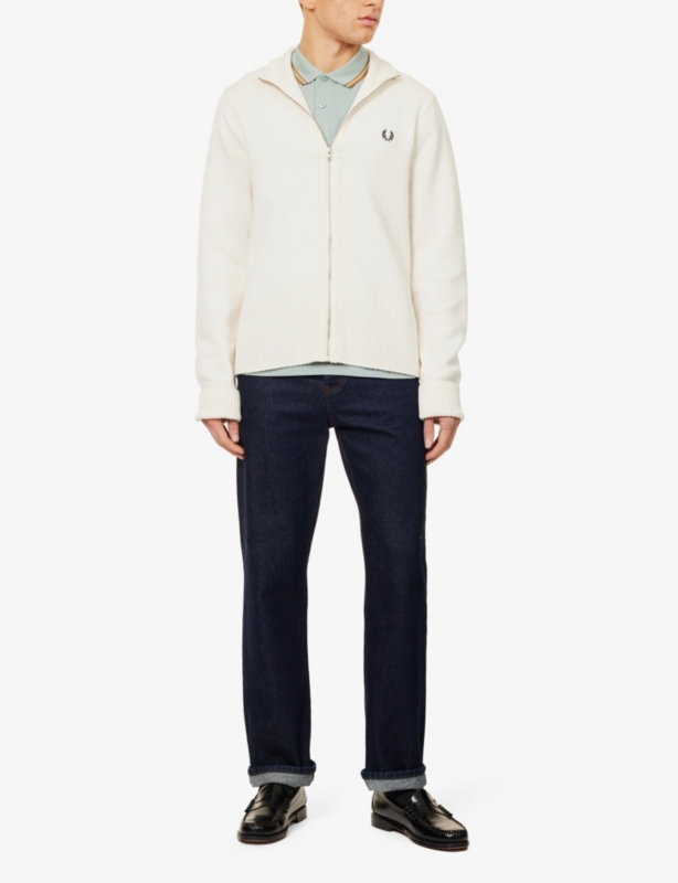 Logo-embroidered zip-front wool and cotton-blend jumper