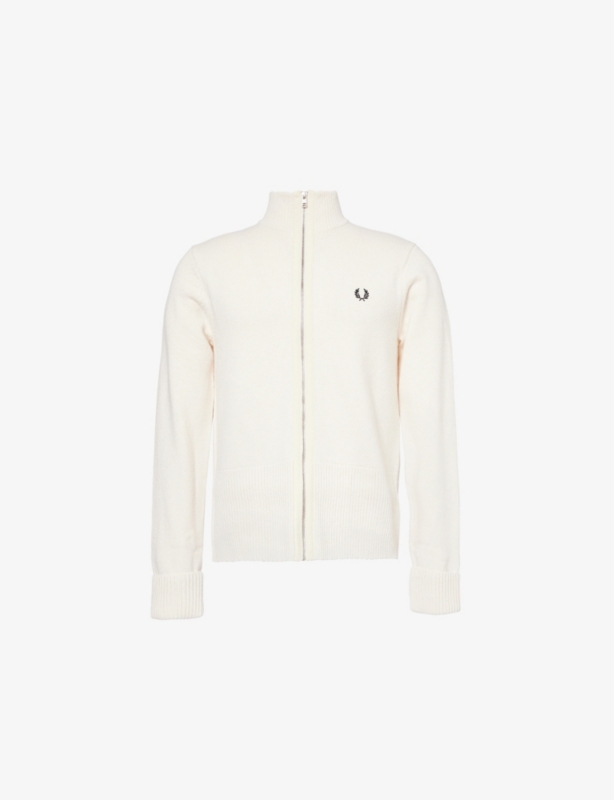 Logo-embroidered zip-front wool and cotton-blend jumper