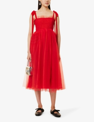 Tulle flared woven midi dress