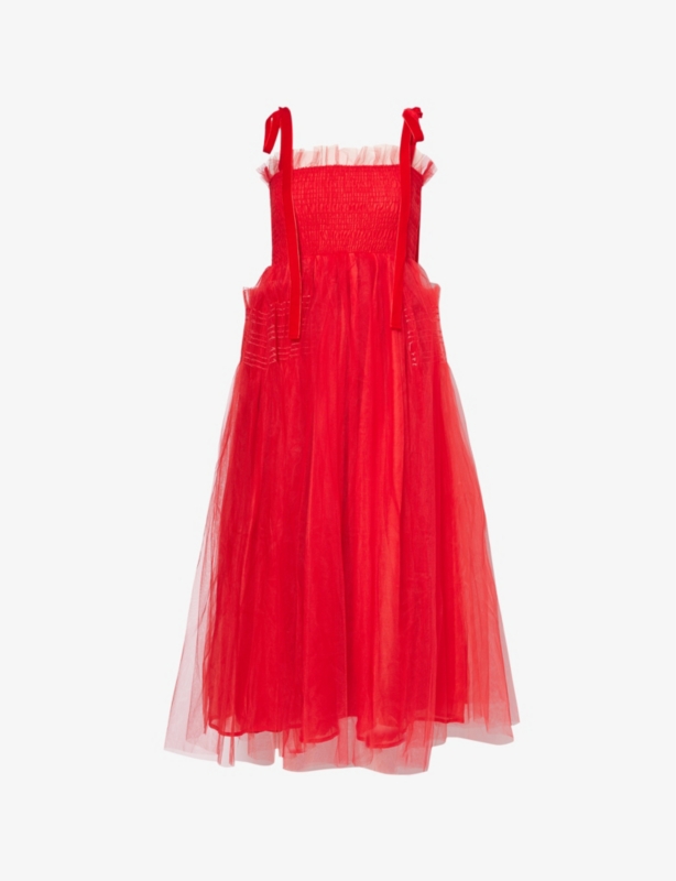 Tulle flared woven midi dress