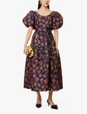 Fable jacquard-floral woven midi dress