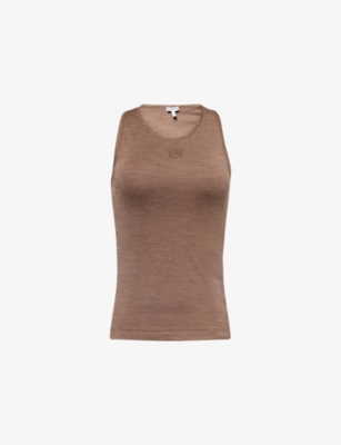 Shop Loewe Womens Chocolate Brown Anagram Twist-back Stretch-wool Tank Top