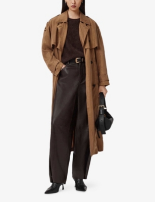 Allsaints Womens Caramel Cafe B Linnie Belted Woven Trench Coat In Brown