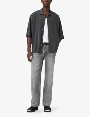 Allsaints Mens Raven Grey Rialto Oversized Woven Shirt Xl In Gray