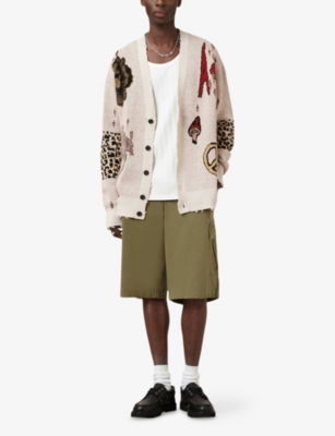 ALLSAINTS: Jay Graphic-Jacquard Cotton-Blend Knitted Cardigan
