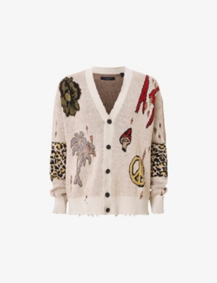 ALLSAINTS: Jay Graphic-Jacquard Cotton-Blend Knitted Cardigan