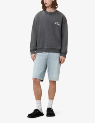 Allsaints Mens Washed Black Soleil Graphic-print Crewneck Cotton Sweatshirt