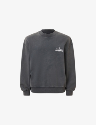 Allsaints Mens Washed Black Soleil Graphic-print Crewneck Cotton Sweatshirt