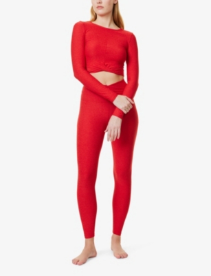 BEYOND YOGA WOMENS BEYOND YOGA SPACEDYE WRAP-OVER HIGH-RISE STRETCH-JERSEY LEGGINGS 