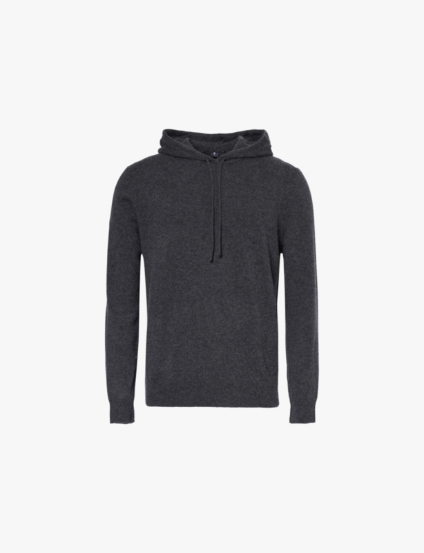 Stitching long-sleeves regular-fit cashmere hoody