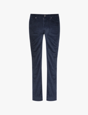 Shop 7 For All Mankind Ens Slimmy Corduroy Five-pockets Straight-leg Slim-fit Stretch-cotton Blend Jeans Blue