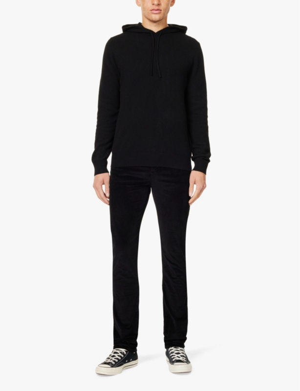 Stitching long-sleeves regular-fit cashmere hoody