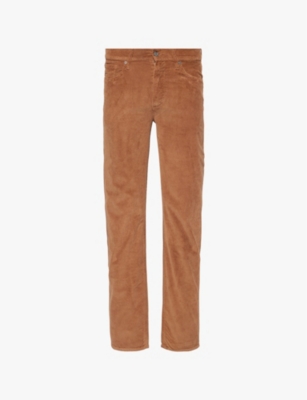 Shop 7 For All Mankind Ens Slimmy Corduroy Five-pockets Straight-leg Slim-fit Stretch-cotton Blend Jeans Brown