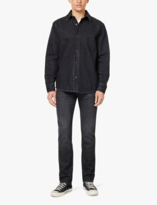 7 FOR ALL MANKIND ENS BLACK MINIMAL LONG-SLEEVES RELAXED-FIT DENIM OVERSHIRT 
