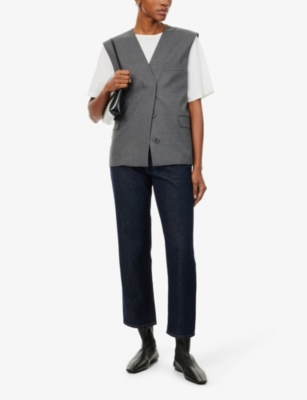 FRAME WOMENS HOMER THE HANG FIVE-POCKETS STRAIGHT-LEG MID-RISE REGENERATIVE-DENIM JEANS 