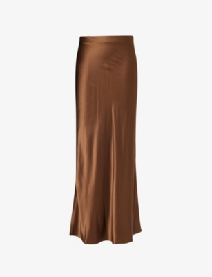 Frame Womens Moss Column Elasticated-waistband Silk Maxi Skirt In Moss
