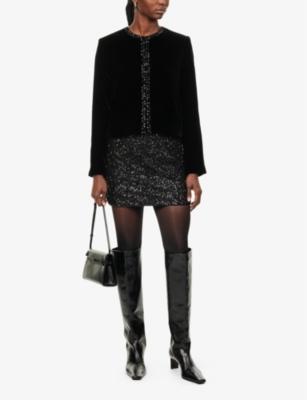 FRAME WOMENS BLACK EMBELLISHED VELVET JACKET 