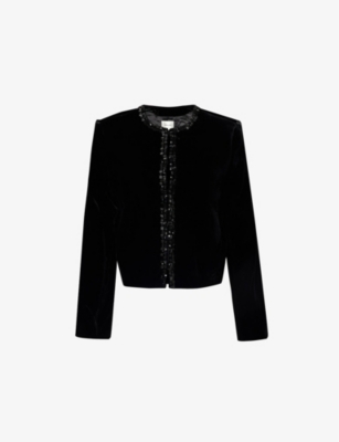FRAME WOMENS BLACK EMBELLISHED VELVET JACKET 