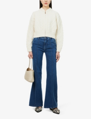 FRAME WOMENS HIGHWAY THE PINTUCK FLARED STRAIGHT-LEG MID-RISE STRETCH-DENIM BLEND JEANS 