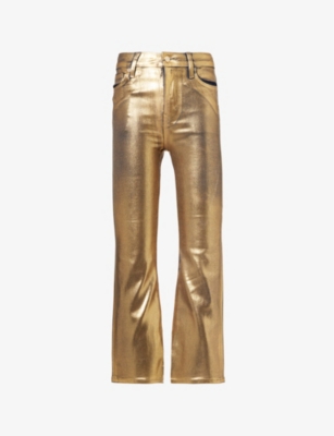 Frame Womens  Le Crop Mini Boot Flared Straight-leg Mid-rise Stretch-denim Blend Jeans In Gold Chrome