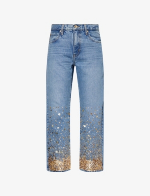 FRAME WOMENS GOLD EMBELLISHED THE CHAMPAGNE EMBELLISHED DENIM JEANS 