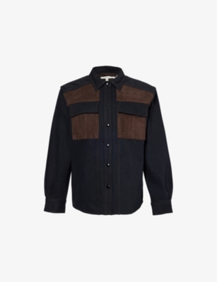 Frame Womens Trouble Suede The Equestrian Suede-panels Organic-denim Shirt In Trouble Suede