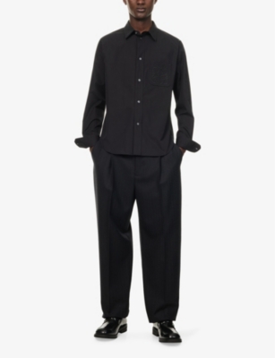 Loewe Mens Brand-embroidery Patch-pocket Long-sleeve Cotton Shirt Black In Black
