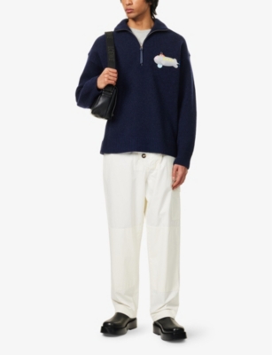 LOEWE: Whale Embroidered-Patch Zip-Up Wool Jumper