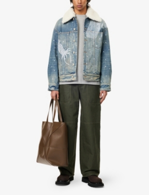 LOEWE: Faux-Shearling Collar Painted Denim Jacket