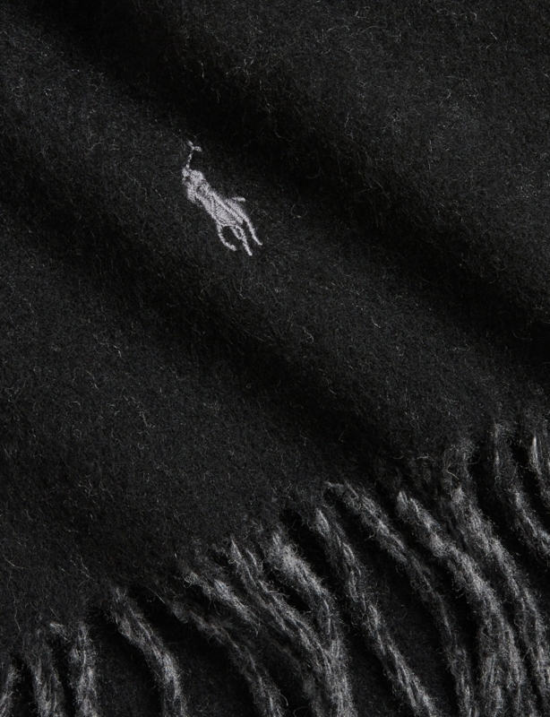 Reversible embroidered-pony recycled wool-blend scarf