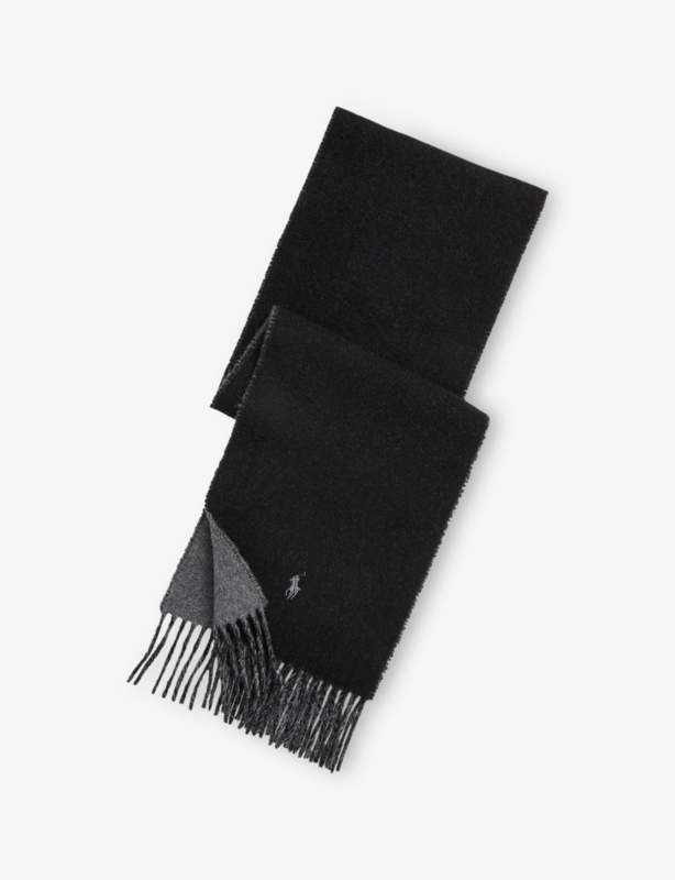 Reversible embroidered-pony recycled wool-blend scarf