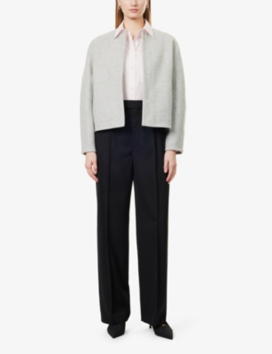 VINCE: Round-Neck Two-Slip-Pockets Relaxed-Fit Wool-Blend Jacket