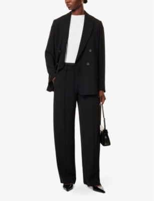 Vince Womens  Double-waistband Straight-leg Mid-rise Recycled Polyester-blend Trousers In Black