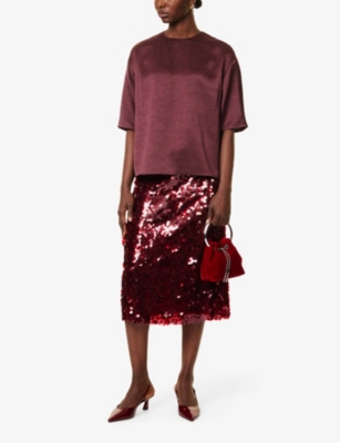 VINCE: Round-neck short-sleeve satin blouse
