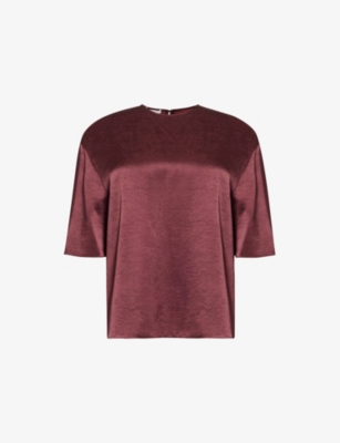 VINCE: Round-neck short-sleeve satin blouse