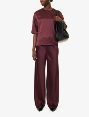 Shop Vince Womens Black Rose Bias Satin Wide-leg High-rise Woven-blend Trousers