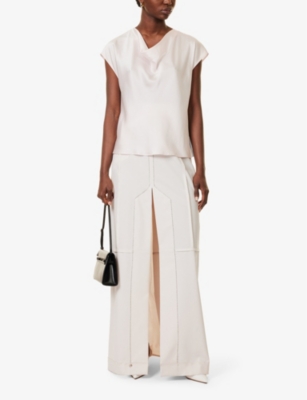 VINCE: Cowl-neck sleeveless silk top