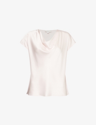 VINCE: Cowl-neck sleeveless silk top